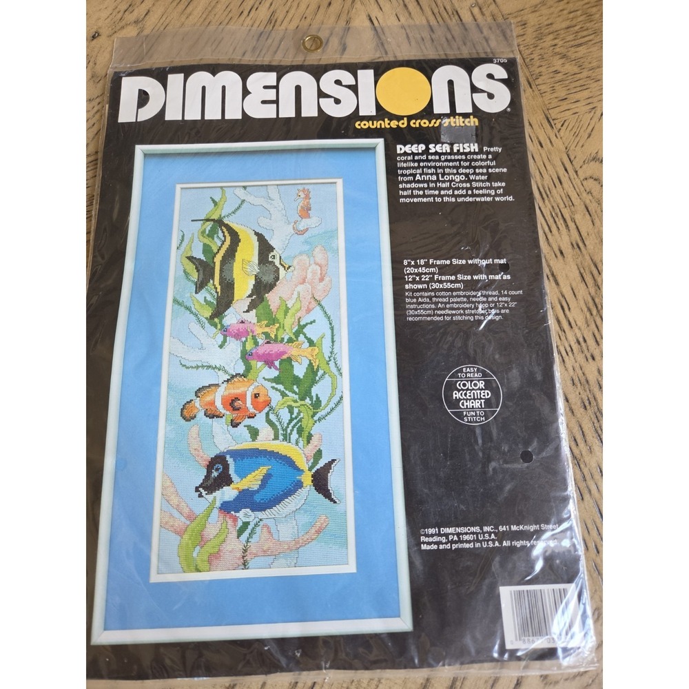Vintage Dimensions Counted Cross Stitch Kit Deep Sea Fish Coral Seahorse 1991 - Picture 6 of 6